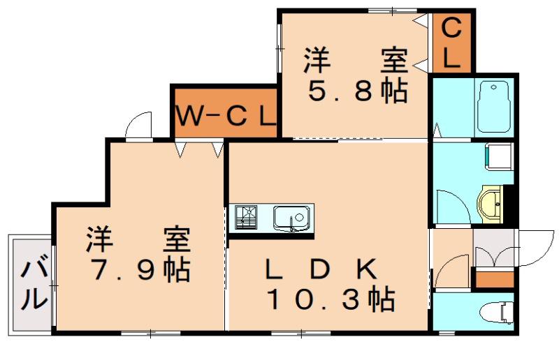 ベルプライム姪浜(2LDK/1階)の間取り写真