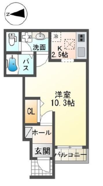 M´S鳳(1K/1階)の間取り写真