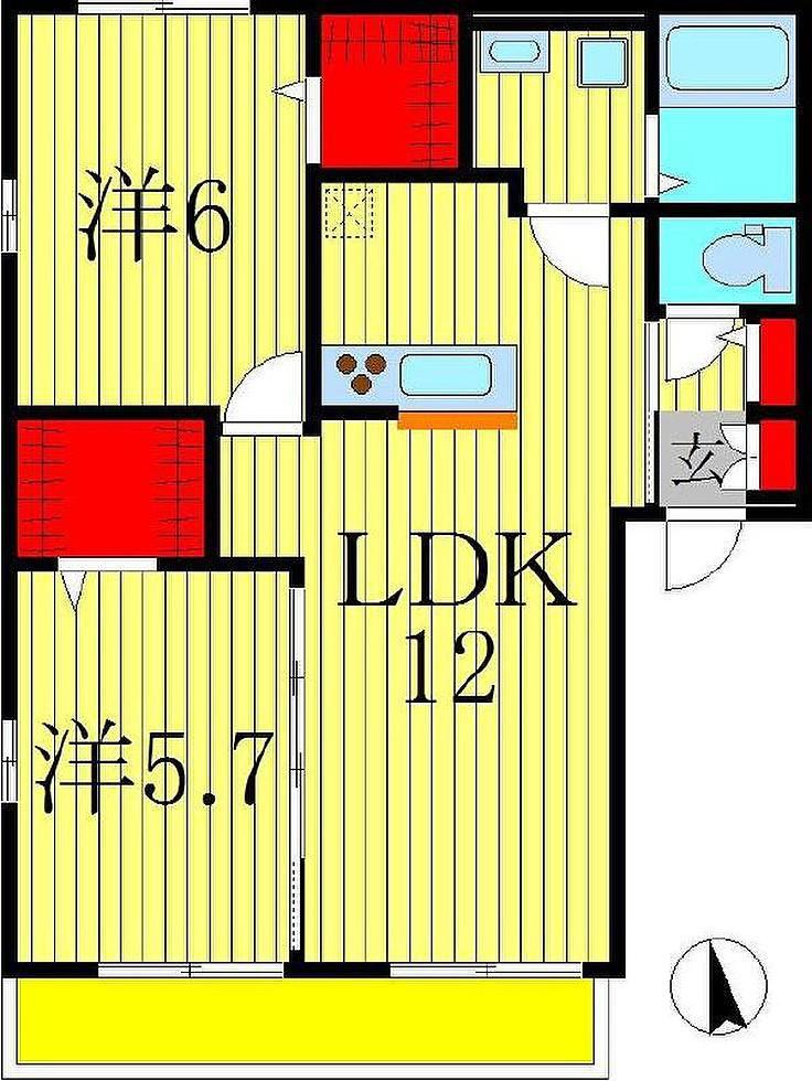 クローバーI(2LDK/1階)の間取り写真