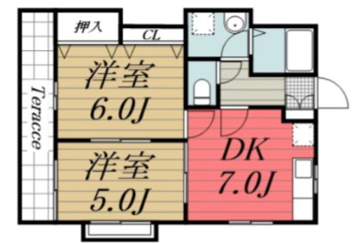 ハイムルーエ(2DK/1階)の間取り写真