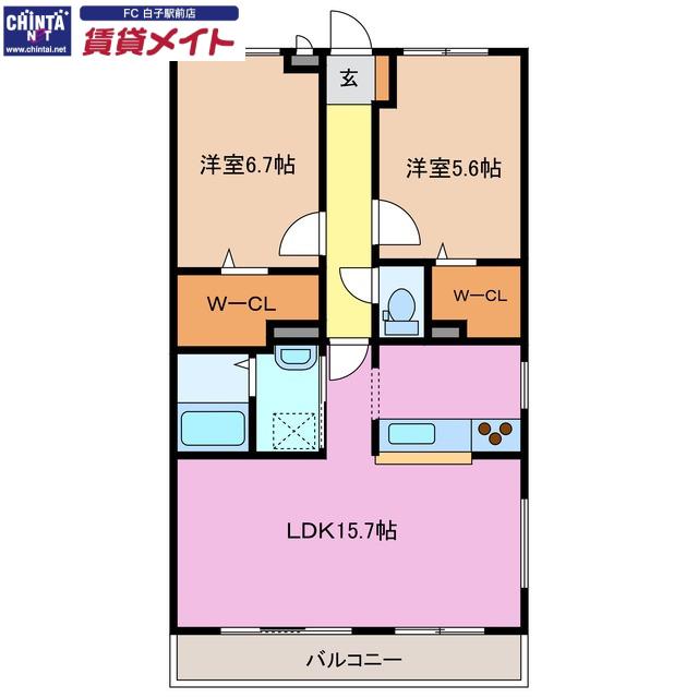 シールウインデN(2LDK/2階)の間取り写真