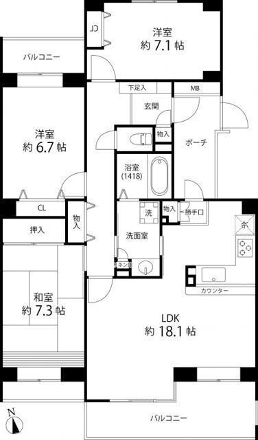T′S GARDEN 西寺尾 B棟(3LDK/2階)の間取り写真