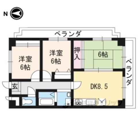 サンシャイン梅津(3LDK/7階)の間取り写真