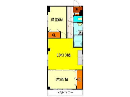 ホワイトビル(2LDK/2階)の間取り写真