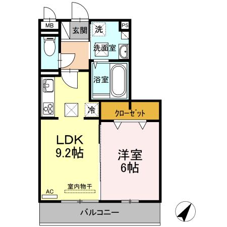 PRESTIGEA72 A棟(1LDK/1階)の間取り写真