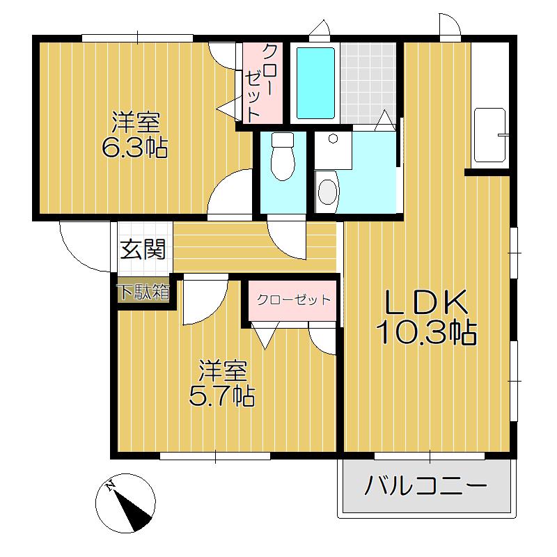 ハイツピジョン(2LDK/1階)の間取り写真