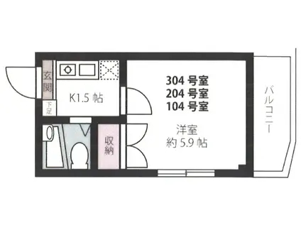 ハーモニー三田(1K/2階)の間取り写真