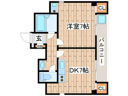 ロイヤルエール新神戸(1DK/2階)の間取り写真