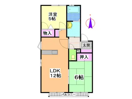 ハイツ西田代 B棟(2LDK/2階)の間取り写真