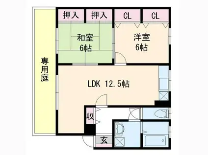 ヴィルヌーブ東櫛原(2LDK/2階)の間取り写真