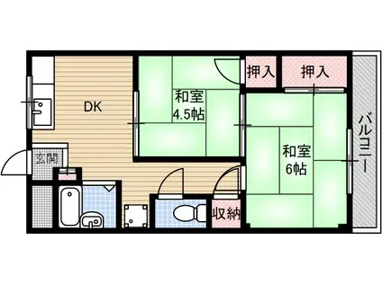 サンライズ摂津(2K/2階)の間取り写真