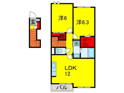 セゾン・スプリングI(2LDK/2階)の間取り写真