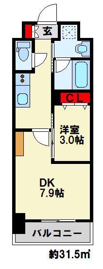 コンダクトレジデンスJINNOHARU(1LDK/8階)の間取り写真