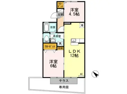 ヒルクレストS(2LDK/1階)の間取り写真