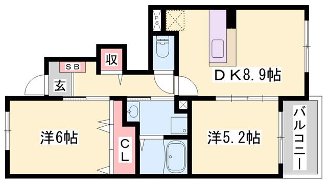 クール・ヴィヴァーチェC(2DK/1階)の間取り写真