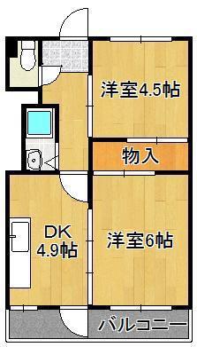 三六アパート(2DK/5階)の間取り写真
