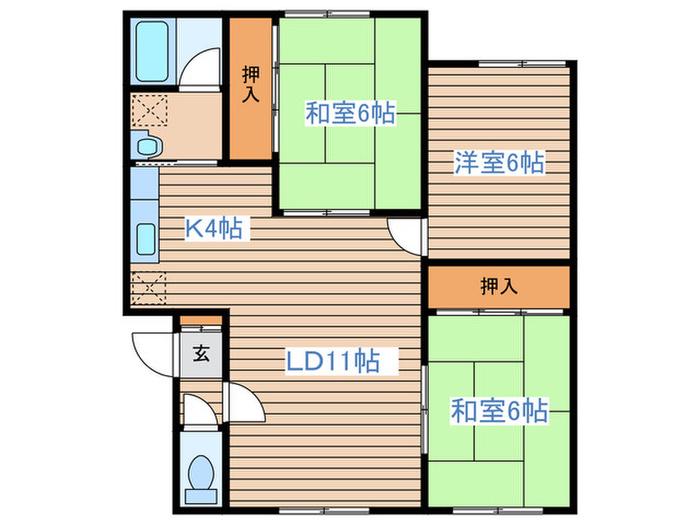 フラワーガーテン岩本(3LDK/3階)の間取り写真
