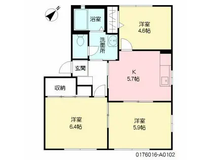 インペリアル・ロジュマン  A棟(3K/1階)の間取り写真