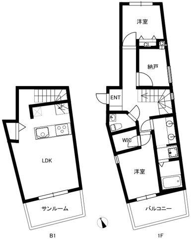 サンセリテ南麻布(2LDK/1階)の間取り写真