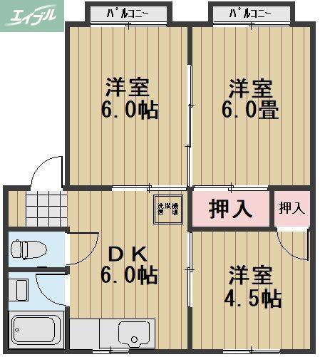星島コーポC(3DK/1階)の間取り写真