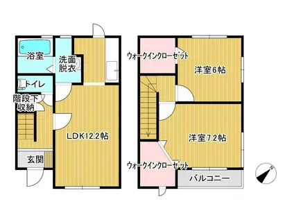 キャスケードA棟(2LDK/1階)の間取り写真
