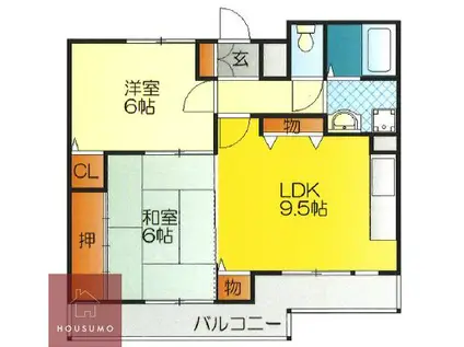 クレッセント山本(2LDK/6階)の間取り写真