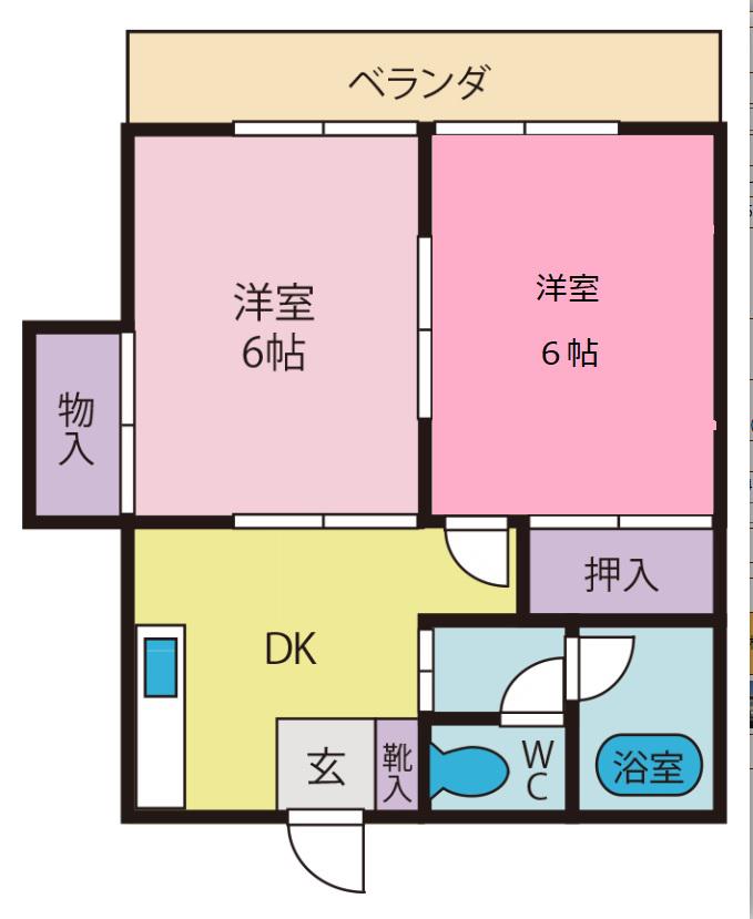 コーポマロニエ(2DK/2階)の間取り写真