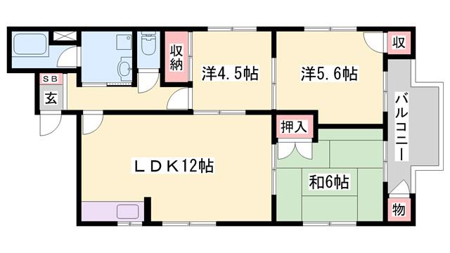 垣根マンション(3LDK/3階)の間取り写真