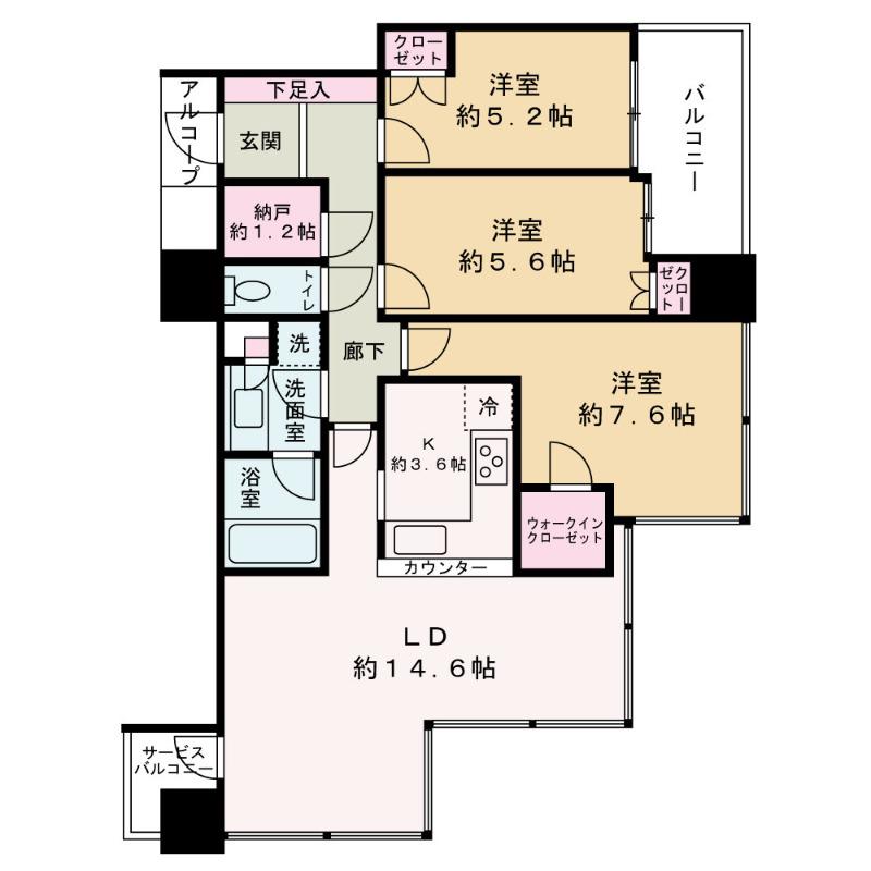 シティタワー西梅田(3LDK/12階)の間取り写真