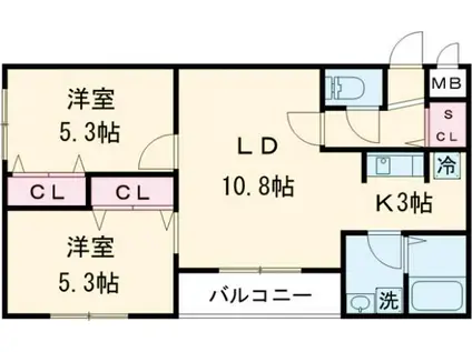 THREE R 千歳(2LDK/1階)の間取り写真