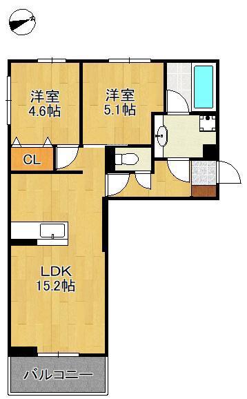 D-ROOM中原東(2LDK/3階)の間取り写真