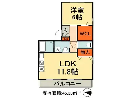 サキクサノ郷Ⅲ(1LDK/1階)の間取り写真