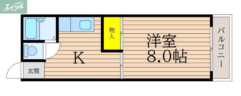 カーサ岡町(1K/3階)の間取り写真