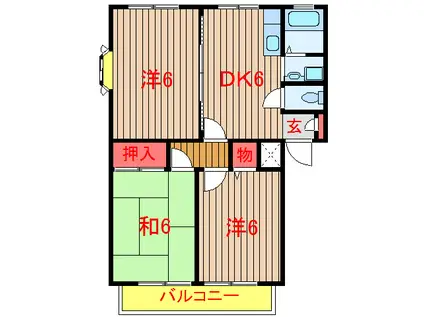 ヴィラドルフィンA・B(3DK/1階)の間取り写真