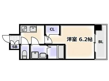 エスリードレジデンス大阪難波(1K/9階)の間取り写真