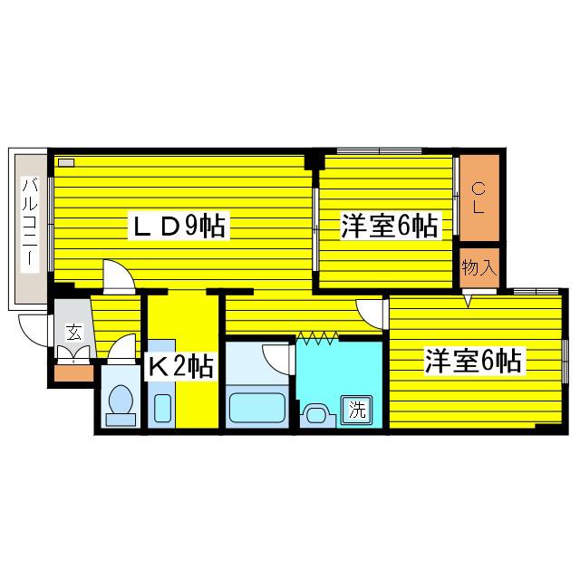 コーポげんじ北8条(2LDK/3階)の間取り写真