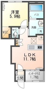 ドゥ シェルポン(1LDK/1階)の間取り写真