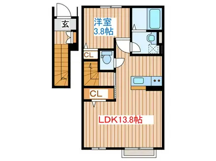 カーサ・フェリーチェ連坊(1LDK/2階)の間取り写真