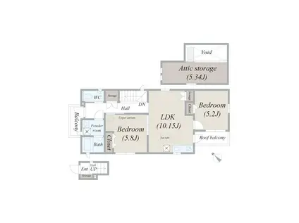 船橋3丁目8番地6号アパート-再契約型定期-(2LDK/2階)の間取り写真