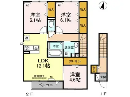 祐真 B(3LDK/2階)の間取り写真