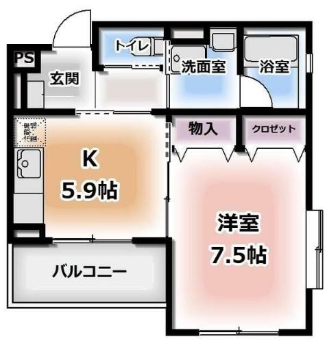 イースト(1DK/3階)の間取り写真