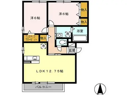 グランパティオ A棟(2LDK/2階)の間取り写真