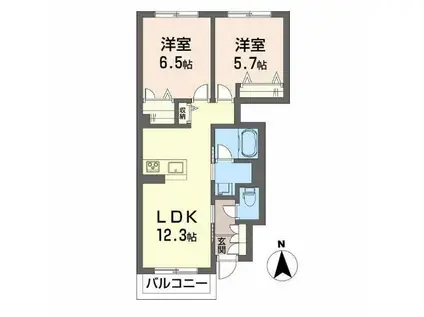 シャーメゾン駒止町III(2LDK/1階)の間取り写真