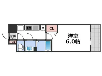 ファステート大阪上本町ソーレ(1K/9階)の間取り写真