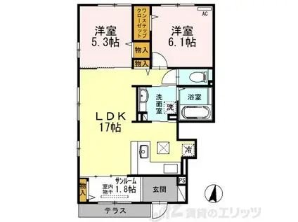 プレジールA棟(1K/1階)の間取り写真