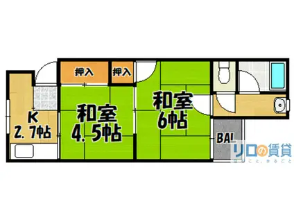 親交テラス相川(2K/2階)の間取り写真