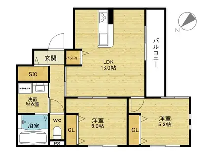 ベルヴェーレ佐井寺(2LDK/1階)の間取り写真