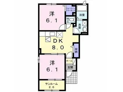 グラシアスS(2DK/1階)の間取り写真