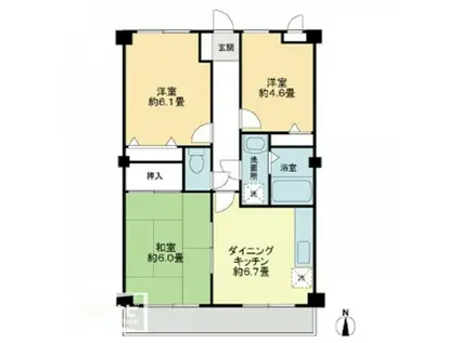 フィネス鳴子(3DK/1階)の間取り写真