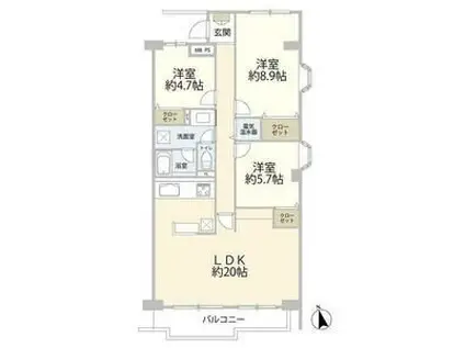 西武拝島ハイツ1号棟(3LDK/7階)の間取り写真
